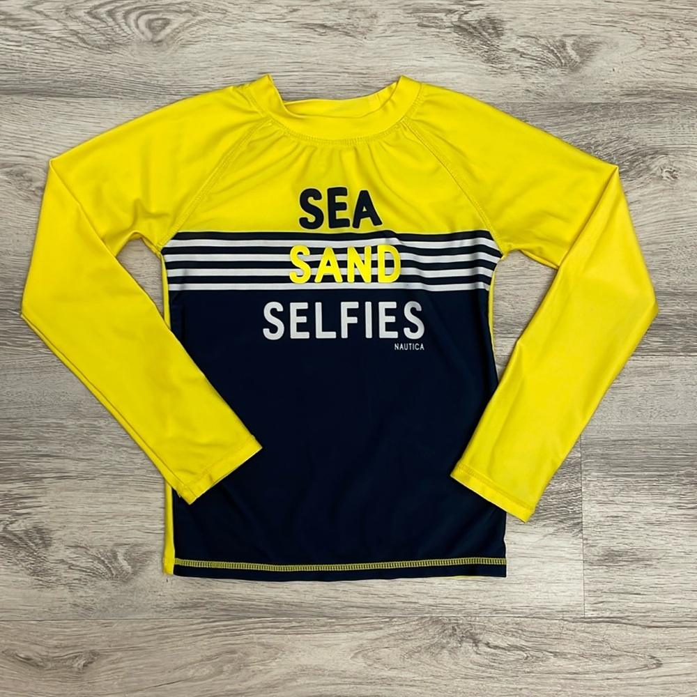 Nautica Yellow & Blue UV Protection Graphic Long Sleeve Tee Boy's Size 6X